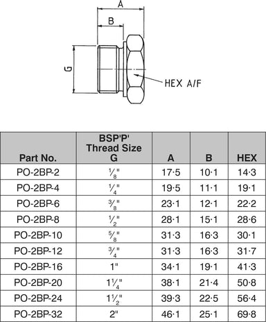 1/8" BSPP O-RING HEX HEAD PLUG-PO-2BP-02 - Custom Fittings