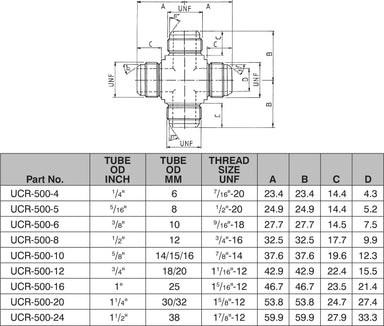 1.1/16-12 JIC ALL MALE EQUAL CROSS-UCR-500-12 - Custom Fittings