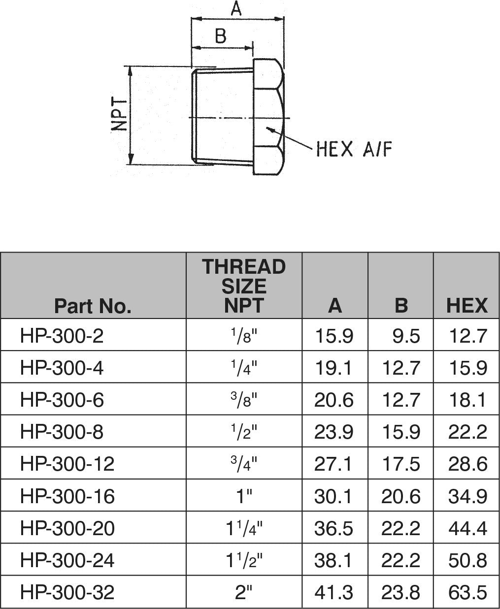 1.1/4" NPT HEX HEAD PLUG-HP-300-20