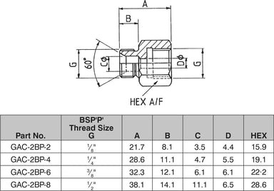 1/2" BSPP CONE SEAT MALE x 1/2" BSPP FIXED FEMALE GAUGE ADAPTOR-GAC-2BP-08 - Custom Fittings