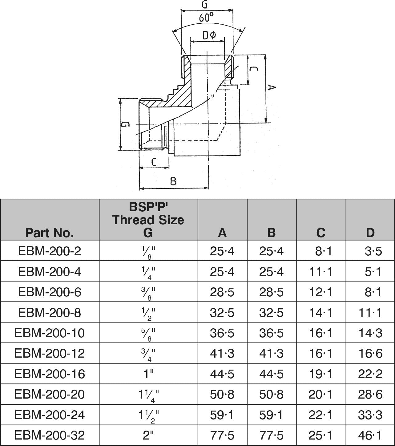 1/4" BSPP CONE SEAT 90° MALE / MALE 90° ELBOW-EBM-200-04 - Custom Fittings