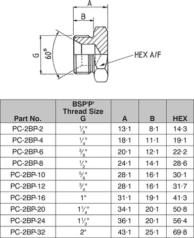 1/4" BSPP CONE SEAT HEX HEAD PLUGS-PC-2BP-04 - Custom Fittings