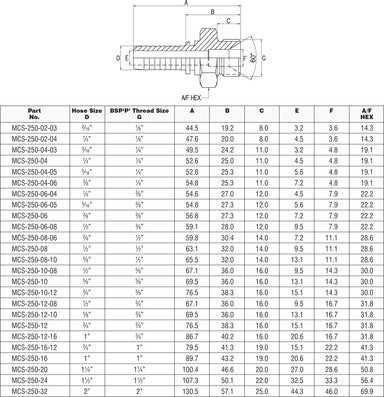 1/4" BSPP CONE SEAT HEX MALE x 1/4" HYDRAULIC HOSETAIL-MCS-250-04 - Custom Fittings