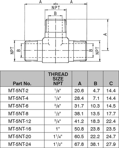 3/8" NPT ALL MALE EQUAL TEE-MT-5NT-06 - Custom Fittings
