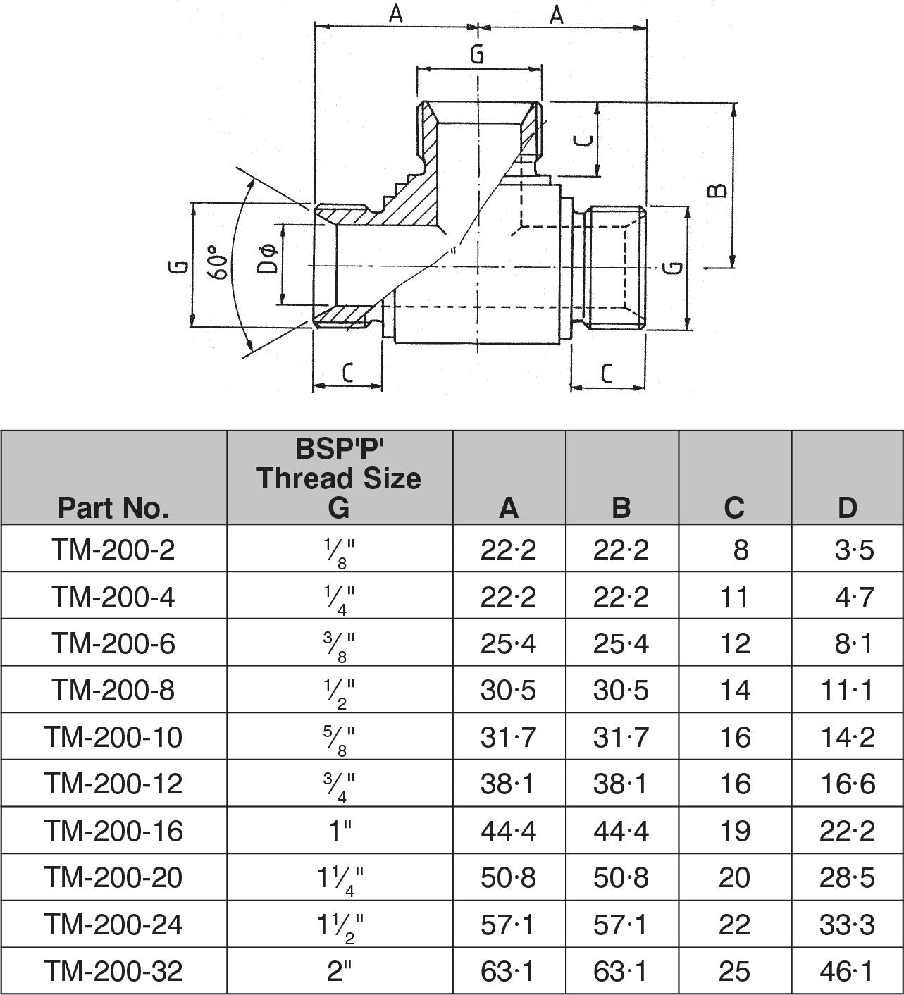 5/8" BSPP CONE SEAT ALL MALE EQUAL TEE-TM-200-10 - Custom Fittings