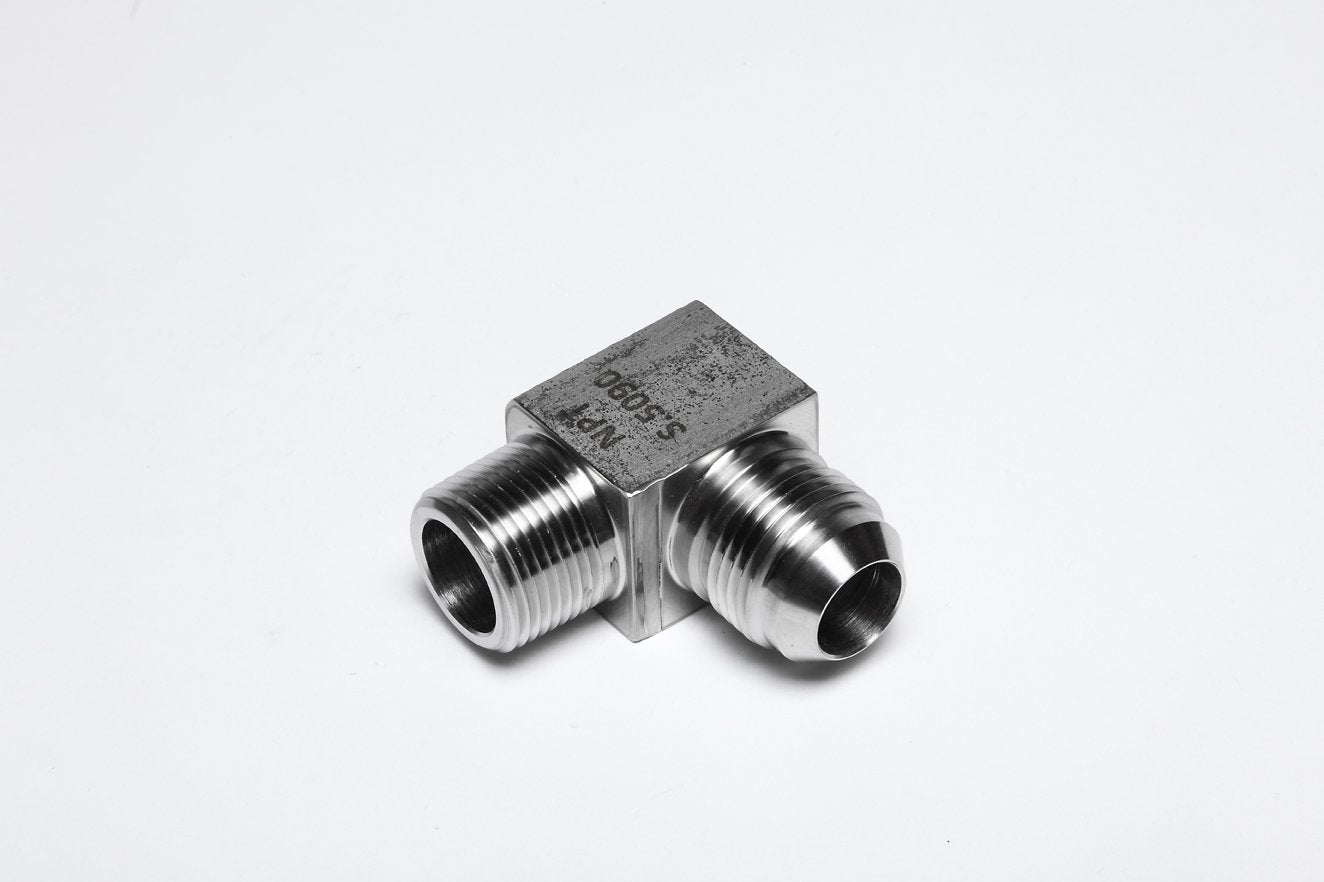 7/16"-20 JIC x 1/4" NPT MALE / MALE 90° ELBOW-UME-5NT-04-04 - Custom Fittings