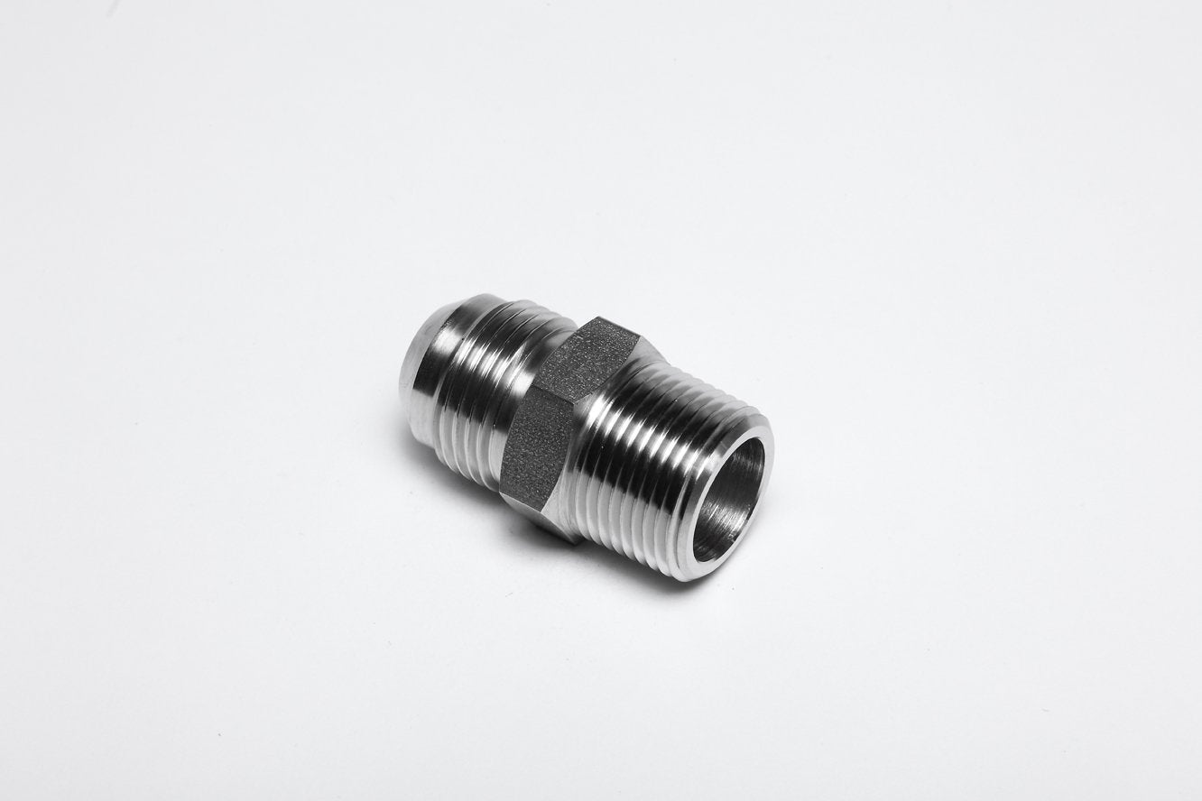 7/16"-20 JIC x 1/4" NPT MALE / MALE HEX ADAPTOR-UC-5NT-04-04 - Custom Fittings